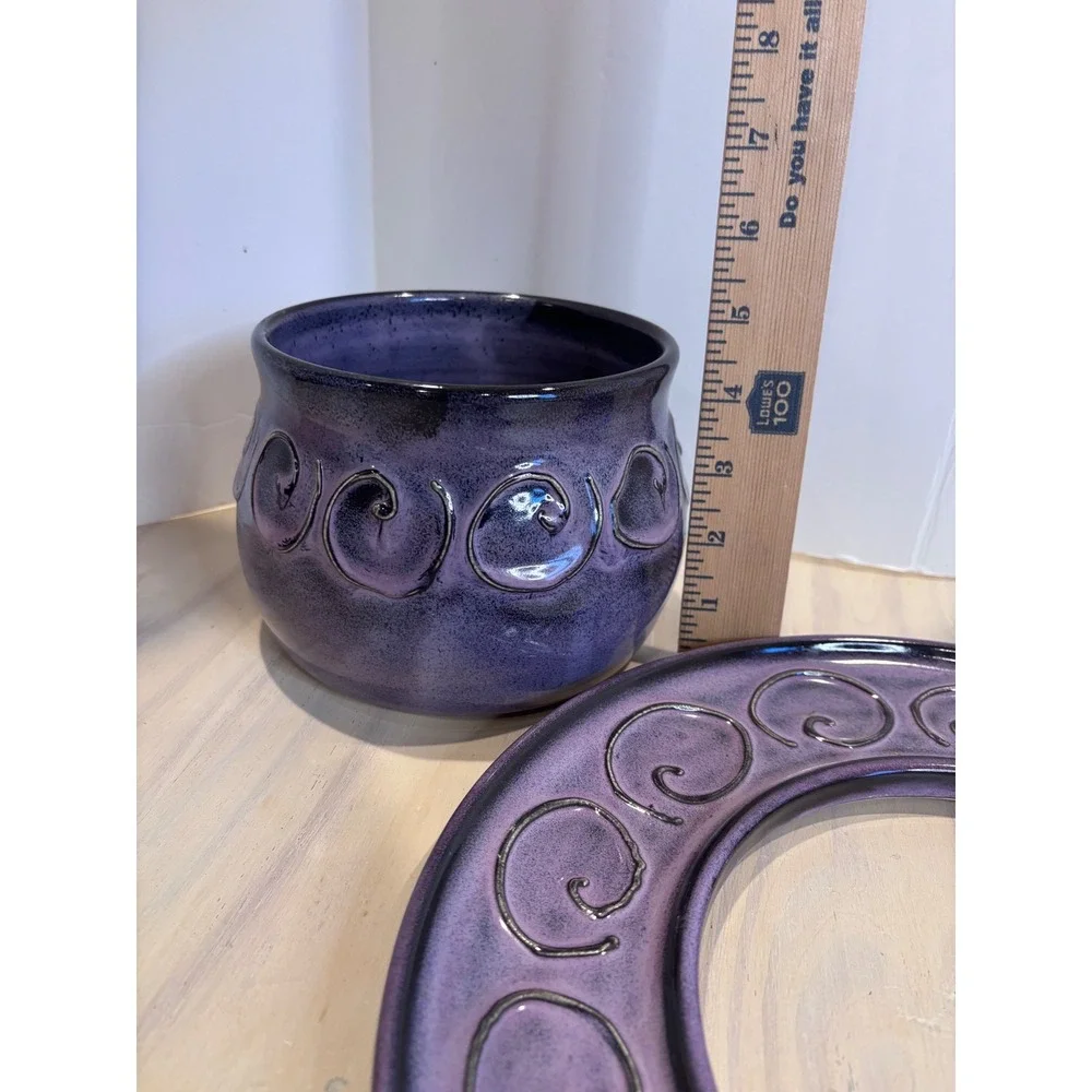 Bostwick 2016 Studio Pottery Purple Swirl 3-Piece Chip Dip Set Artisan Ceramic